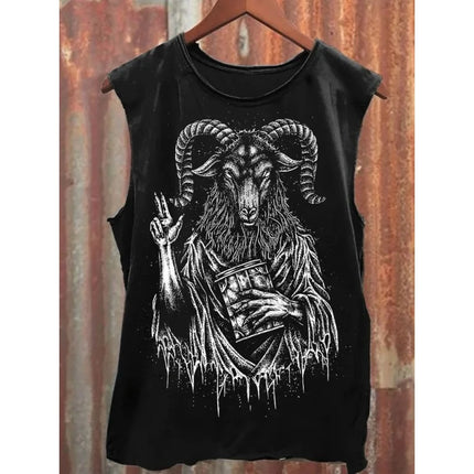 Neutral Tank Retro Satan Curse Sheep 3D Printed Tank Top Punk Style Street Fashion Casual Men's Tank Top Plus Xs-5XL
