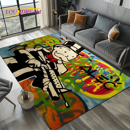 3D Rich Man Game Monopoly Dollar Cartoon Carpet Rug for Living Room Bedroom Home Sofa Decoration Kid Area Rug Non-slip Floor Mat