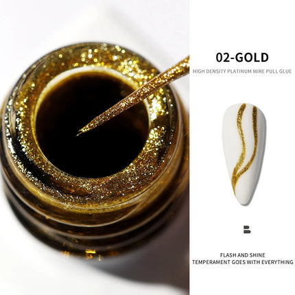 1Box Metallic Gel Gold Mirror Effect Gel Nail Polish French Nail Art Line/Flower Painting Gel Glitter UV Gel Nail Soak Off #8YQW