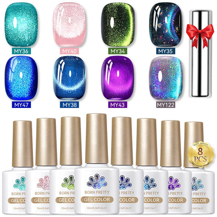 BORN PRETTY Cat Magnetic Moonlight Gel Nail Polish Set 10ml Sparking White Silver Water-light Soak Off UV Gel Nail Art Manicure