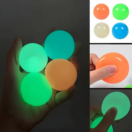 5/10Pcs Luminous Sticky Squeeze Balls Glow In Dark Wall Toss Toy Stress Relief Sensory Ornament