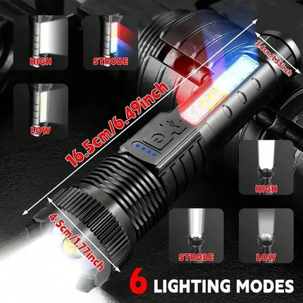 2PCS Tactical Flashlight 2500 Lumens - USB C Rechargeable, 7 Modes Super Bright LED Flashlight For Camping, Hiking