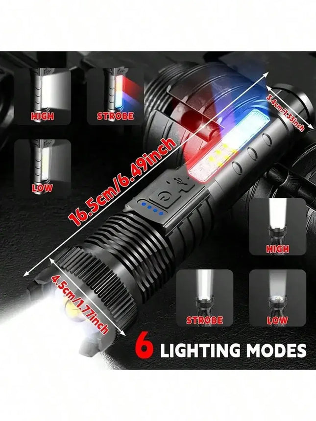 2PCS Tactical Flashlight 2500 Lumens - USB C Rechargeable, 7 Modes Super Bright LED Flashlight For Camping, Hiking
