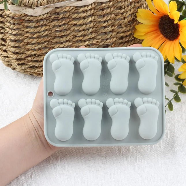 8 Cavity Baby Foot Prints Silicone Molds Fondant Candy Chocolate Mould Cute Footprint Shaped Baking Molds for Cake Decoration