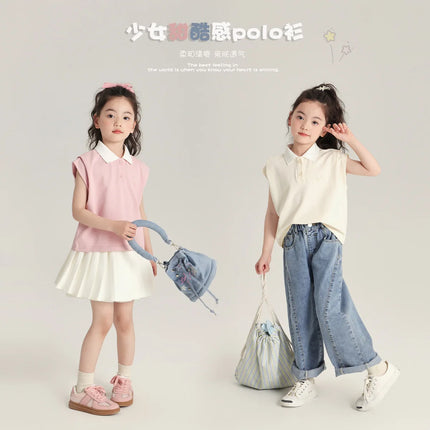 2025 new casual trend girls' short sleeved t-shirt playful and cute polo shirt three-dimensional foam printed children's t-shirt
