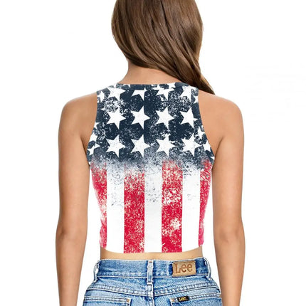 Nadanbao Women's Vest Summer Casual American Flag Tie Dyeing Cropped Tight Sleeveless T-Shirt Streetwear Crop Tops Y2K Tees