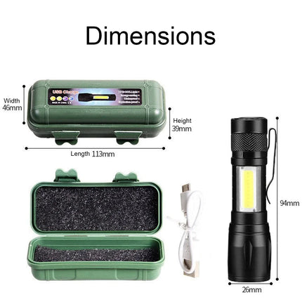 Mini LED Flashlight COB+XPE Portable Torch USB Charging Camping Lantern Zoomable Focus Light Tactical Flashlight with Pen Clip