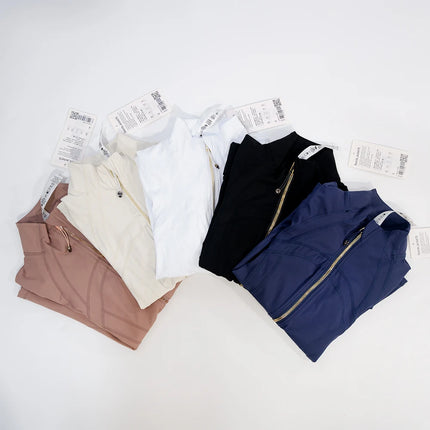 Women Yoga Zip Jacket Slim Fit - Quick Dry Nylon Stand Collar / Veste Yoga Femme Zip Slim - Séchage Rapide Nylon Col Montant