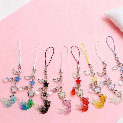 Plastic Lucky Koi Phone Pendant Crystal Beads Unique Beaded Keyring Lightweight Simulation Fish Keychain Charms Car Key Jewelry