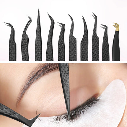 SAKURAHANA Professional Eyelash Tweezers Black Fiber Tip For Lash Extensions Mega Volume Mink Lashes Tool Makeup Artist Kit