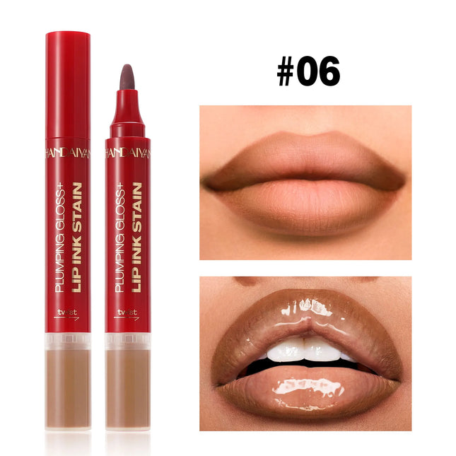 Lip Pencil Liquid Liner Double Head 2in1 Waterproof Tint Nude Oil Plump Gloss Mirror Lasting Moisturizing