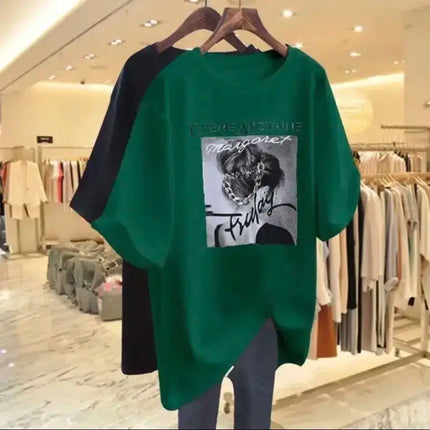 Summer Chic People Printing Short Sleeve T-shirts Women Casual Loose All-match Top Tee Office Lady Pure Cotton Basic Pullovers