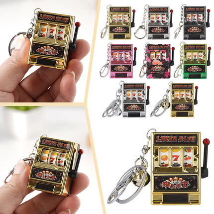 Creative Playable Mini Fruit Machine Keychain Lottery Machine Game Keychain Pendant Simulation Toy Key Gift Accessories