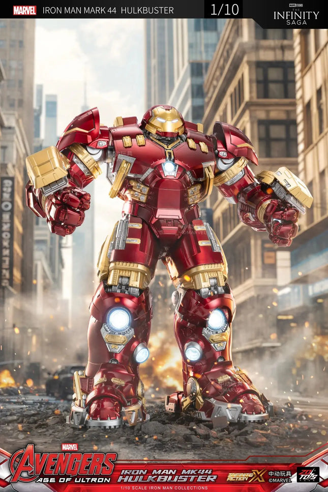 ZD Toys Avengers Iron Man MK44 Hulkbuster Action Figure LED 1/10 36cm Tony Stark Anniversary Memorial Model Collections Gift