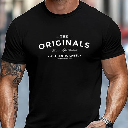 100% pure cotton men's loose T-shirt breathable casual fashion letter pattern printed short sleeved round neck top