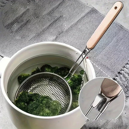Wooden Handle Stainless Steel Small Colander Fine Mesh Oil Strainer Multi-function Filter Mesh Flour Sifter Kitchen Baking Tools