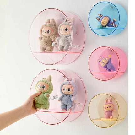 Transparent Wall Mounted Circular Display Cabinet Blind Box Display Rack for Labubu DIY Figure Doll Storage Box for Collector