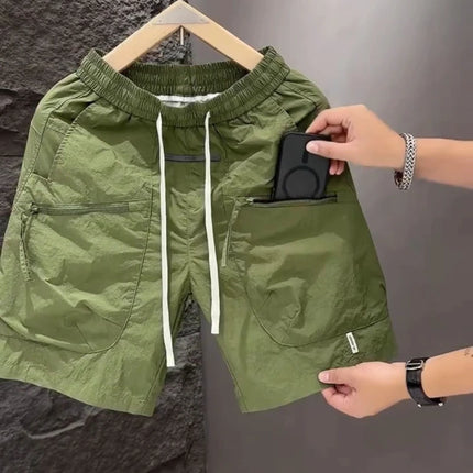 Summer Thin Style Men Pocket Work Clothes Handsome High Street All-match Loose Quick Drying Motion Casual Solid Color Shorts