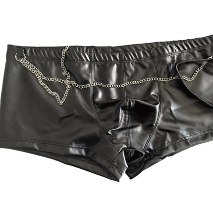 Mens Underwear Black Faux Leather Boxers Shorts Nightclub Ring Panties Man U Convex Pouch Underpants  Cueca Calzoncillo M-XXL