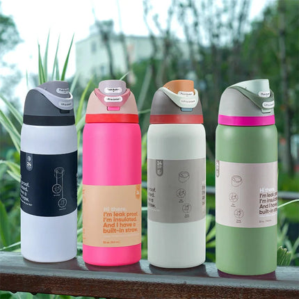 New Iced Bottle Water Bottle Stainless Steel Thermos Cup Cold Straw Iced Coffee Mug Sports Kidsren's Water Cup 24Oz