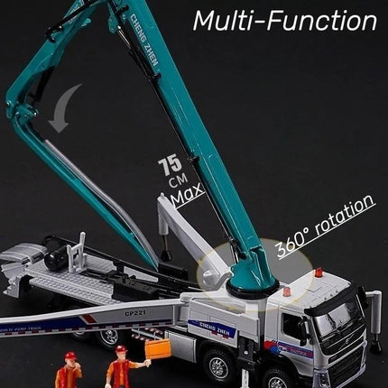 1/50 Volvo Concrete Pump Truck Toy Car Diecast Meatl Vehicle Model Pull Back Sound & Light Miniature Collection Gift For Boy Kid