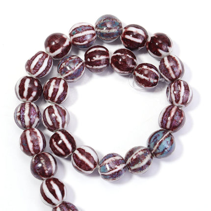 1 Strand  Pumpkin Shape Stripe Ceramics Beads Colorful Floral Glaze Beads for Jewelry Making DIY Loose Spacer Beads Accessories