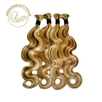 Honey Blonde Highlight Bulk Human Hair 1 Bundles/Pack 100g 18 Inch Body Wave Knotless BOHO Braids Human Hair Braiding Hair
