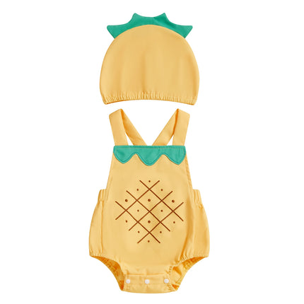 Pudcoco Infant Newborn Baby Summer Outfit, Sleeveless Fruit Overalls Romper with Hat 2-piece Outfit for Boys Girls 0-18M