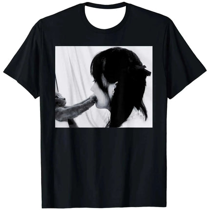 2026 Summer New Men's Fun Cat Pattern T-shirt with Black Background and White Cat Pattern Is A Hip-hop Cat Enthusiast T-shirt