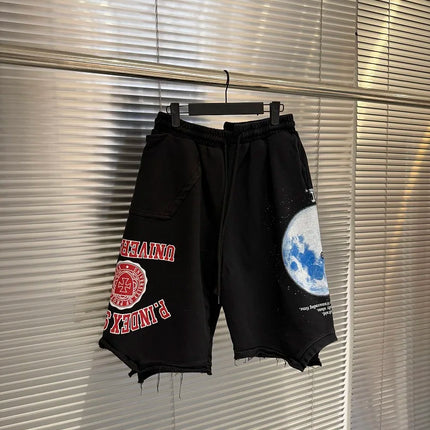 26ss Logo Printed Women Men Oversized Ripped Shorts Hiphop Streetwear Cotton Short Pants Shorts