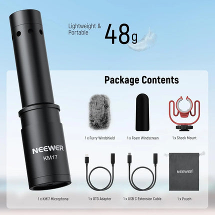 NEEWER KM17 USB C Microphone Noise Cancelling Plug & Play High Sensitivity Cardioid Vlog Interview Mic for iPhone Android DJI