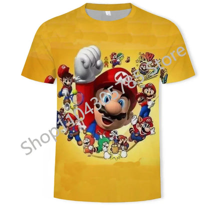 Super Mario Boys Girls Clothes Princess Peach Luigi T-shirt Cool Comfortable Sweat Absorption Short-sleeved Top Baby Show Gifts