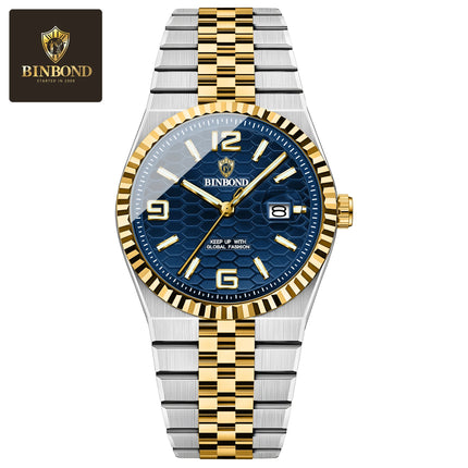 BINBOND Brand Stainless Steel Quartz Watch For Men Luxury Date Display Waterproof Luminous Fashion Men Watch relogios masculino