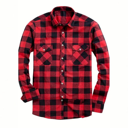 Men's Fashion Casual Flannel Plaid Shirt Long Sleeve Lapel Soft Comfortable Daily Wear Shirt Men's Classic Plaid Shirt