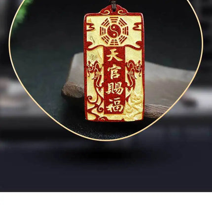 Crystal Sand Bronzing Ping An Buckle Pendant Natural Ore Cinnabar Gold-Plated Unbranded Ping An Pendant Good Lucky Charms