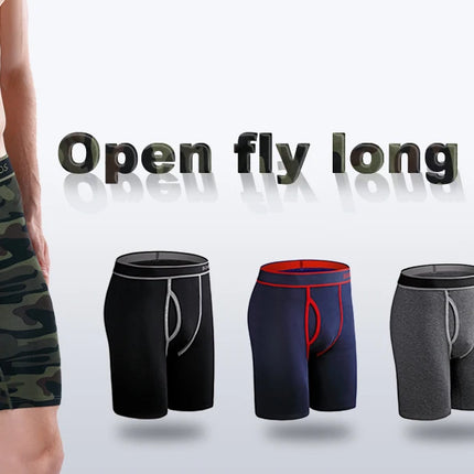 4-pack men's long boxer briefs plus size men's sexy long-leg cotton underpants fashion men's trunk briefs