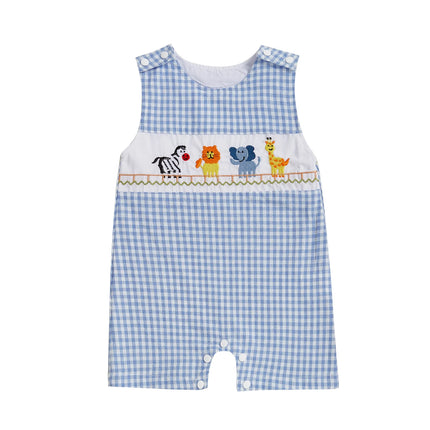 New Baby Boy Romper Cute Embroidered Sleeveless Buttons Short Jumpsuits 2026 Summer Toddler Overalls 0-18M
