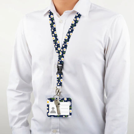 Flower design Lanyard Business Credit horizontal Card Holder Neck Strap Keychain Hang Rope ID Badge Holder Lariat Lasso