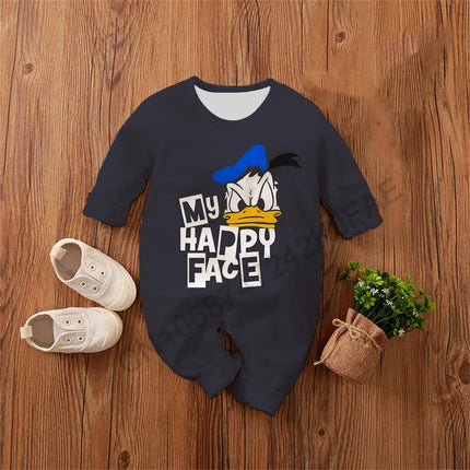 Donald Duck Baby Romper 0-4 Years Spring Autumn Boy Girl Babies Jumpsuit 2026 New Cartoon Anime Newborn Climbing Clothes