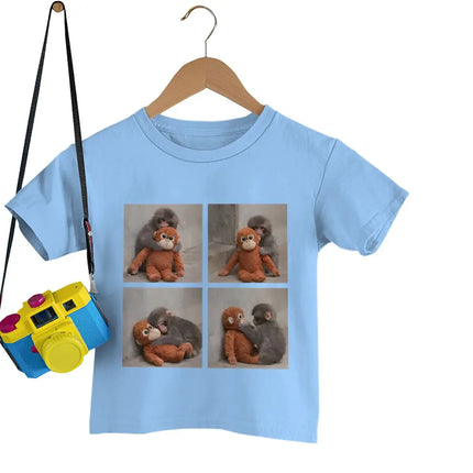 Harajuku Punch Monkey Streetwear Hipster Animal Lover Gifts T-shirts Women Men Round Neck Family Matching Clothing Kids Tshirts