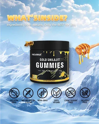 Gold Shilajit Gummies - Immune Support, Promotes Brain and Heart Health, Anti-aging, Benefits for Overall Well-being