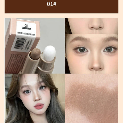 Double Head Contouring Pen Matte Three-dimensional Brightening Nose Shadow Corrector with Smudge Brush Shading Stick Cosmetics