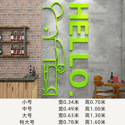 Cartoon Bear Wall Sticker with Hello Letter Acrylic Mirror Wall Decal Self-adhesive DIY Living Room Bedroom Home Decor