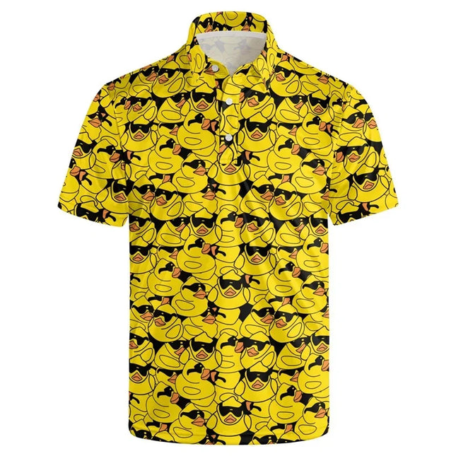 Hawaiian 3D Cute Animal Rubber Duck Printing Polo Shirt For Men Funny Duck Graphic Polo Shirts Kid Fashion Streetwear Polos Tops