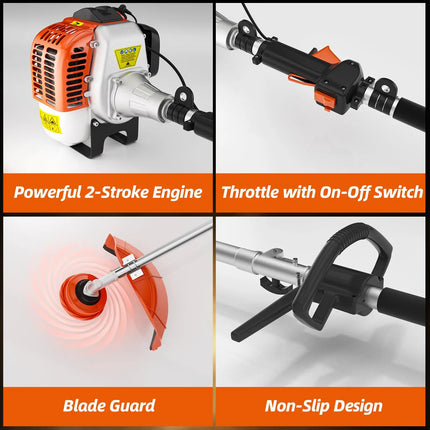 36CC 2-Stroke Gasoline String Trimmer, 3-in-1 Garden Weed Eater with 3/40-Tooth Brush Cutter Blade & Adjustable Shoulder Strap for Lawn & Yard Trimming
