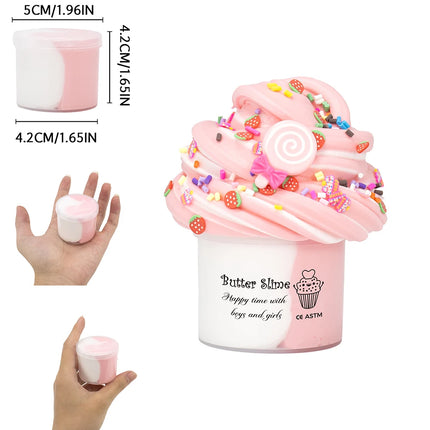 70ml DIY Fluffy Bicolor Slime Butter Slime Kit with Lollipop & Ice Cream Charms - Fun Christmas Gift Party Favor for Boys Girls
