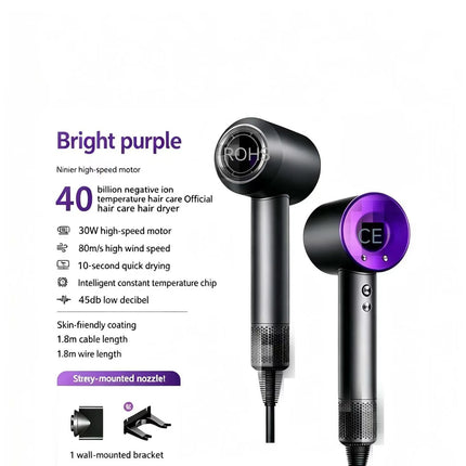 High-Speed Hair Dryer, 40 Million Negative Ions, Constant Temperature, Fast Drying, Low Noise, Professional Salon Blow Dryer with Nozzles