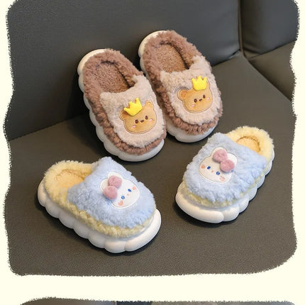 2025 Winter Children's cute  Cotton Home Slippers Frozen Girl's Snow Non Slip Warm Baby Slippers Pink Blue Size 24-41