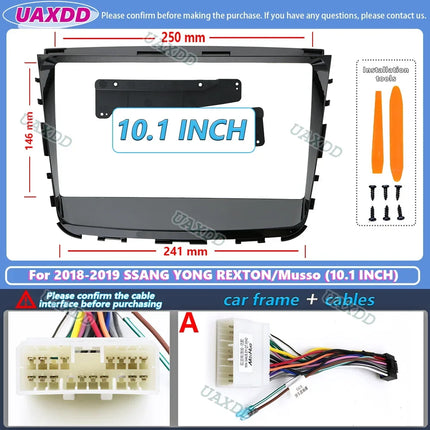 9inch Car radio Fascia Frame Adapte For Ssangyong SSANG YONG Rexton Musso 2018-2019 car Radio Audio Fitting Panel Kit with cable