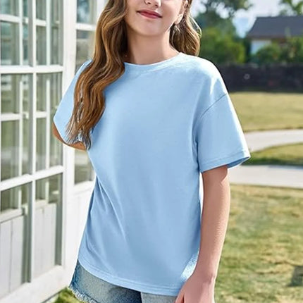 Girls Boys Short Sleeve T Shirts Kids Pure Cotton Summer Oversized Tops Children Teens Solid Casual Crewneck Basic Tees 3-14Y
